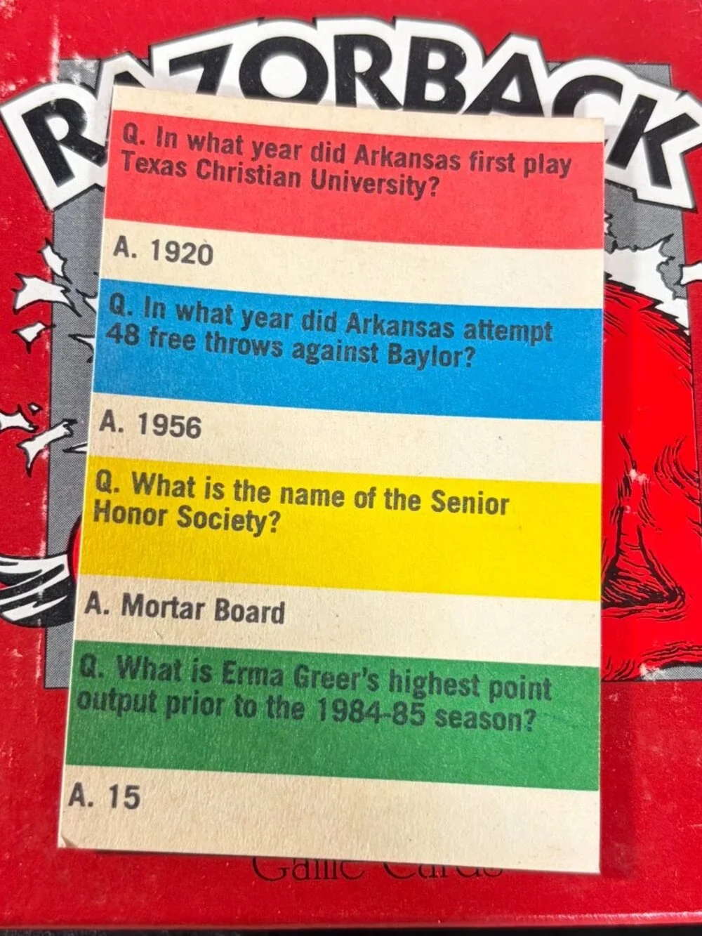 Vintage Rarozback Trivia Board Game  Arkansas Razorbacks Sports History Complete